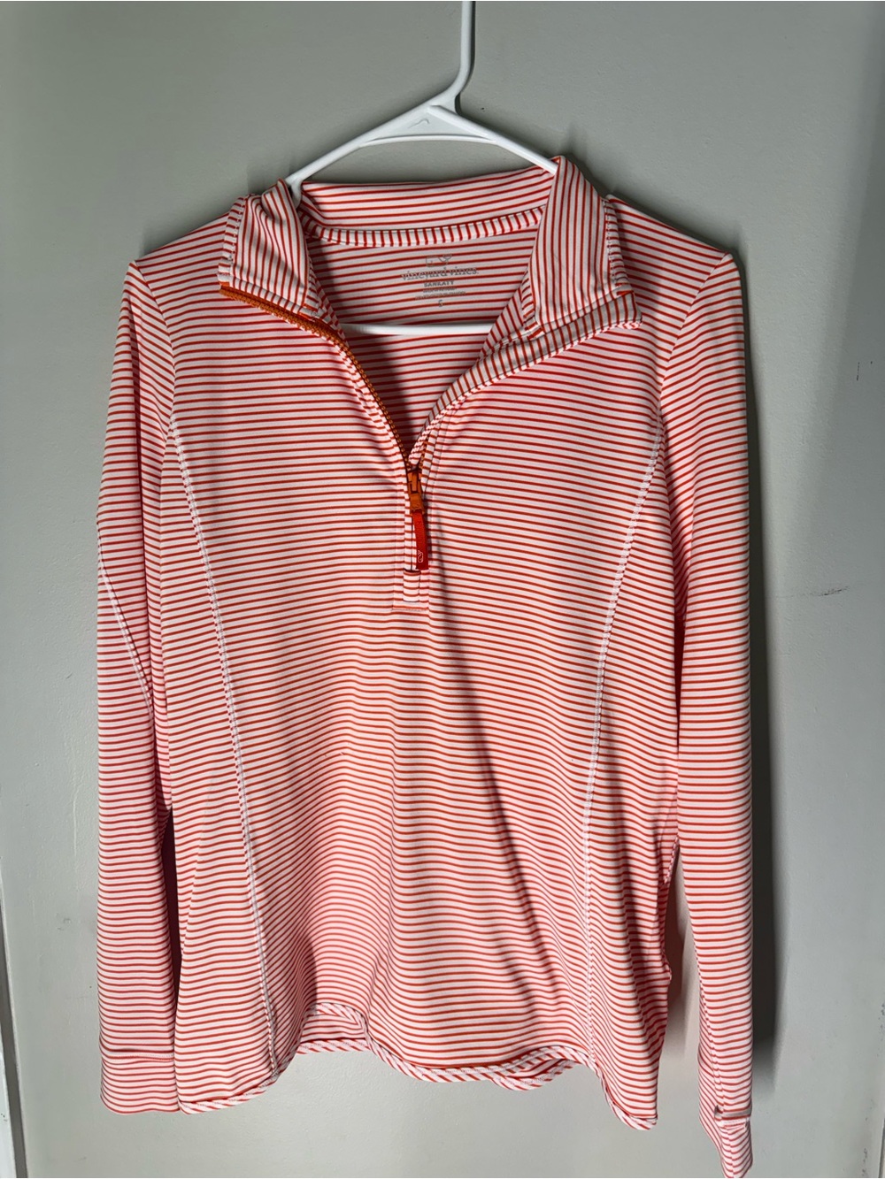 Vineyard Vines Orange & White Striped Quarter-Zip Pullover